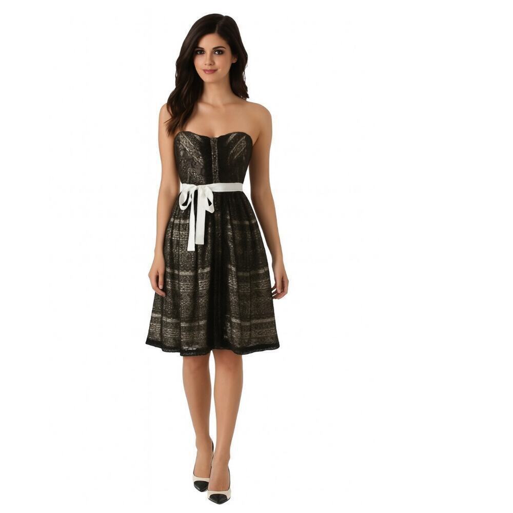 Anthropologie Moulinette Souers black lace strapless dress w/pockets, lined, 0